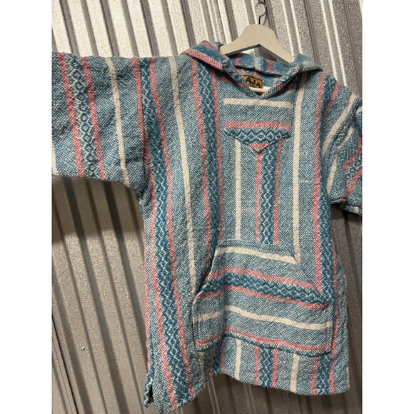 Baja Joe Mexican Hoodie Poncho Hippie Pullover Knit Pink Blue Sz Small Boho Chic - Picture 3 of 10